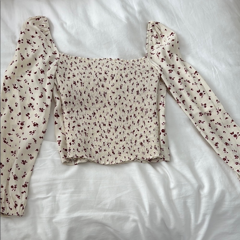 Reformation Reign Top Cream Long Sleeve Crop Blouse - Picture 5 of 6